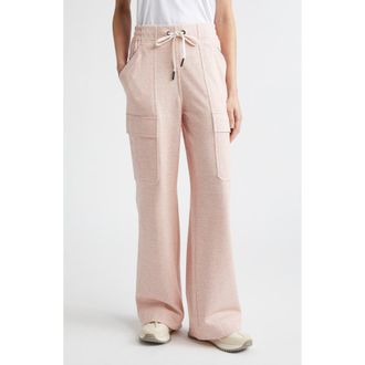Moncler Linen & Cotton Blend Wide Leg Cargo Sweatpants in Strawberry Pink at Nordstrom, Size Small