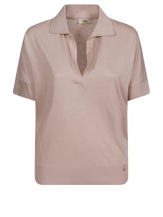 Herno Buttonless Collar Polo In Light Pink Jersey
