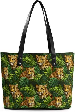 Generic Leopard Tropical Leaves Tote Bags for Women Cute Shoulder Purses Handbags