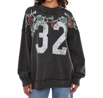 Free People Palm Spring Turtleneck Graphic Pullover In Washed Black Combo