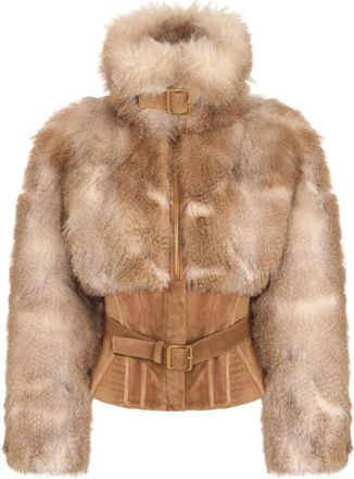 Elisabetta Franchi Jassen, Dames, Bruin, S, Polyester, Bustier Jas met Faux Bont Effect