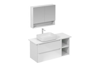 Puma Naturel - Conjunto De Mueble De Ba&ntilde;o Con Lavabo, Incluye Mezclador De Lavabo, Ca&ntilde;o Y Sif&oacute;n Stilla, Blanco Brillante (ksetstilla003