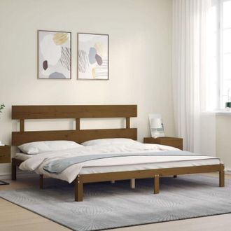 vidaXL Estructura Cama Y Cabecero Madera Maciza Marr&oacute;n Miel 200x200 Cm Vidaxl