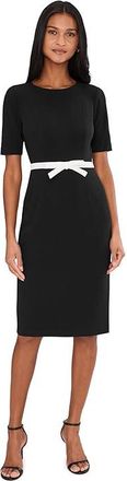Adrianna Papell Contrast Bow Sheath Dress Womens Dress Black/Ivory : 16, Elastane/Polyester