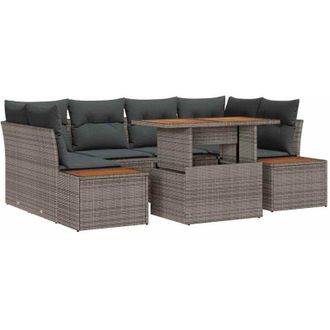 vidaXL Conjunto De Sof&aacute; De Jard&iacute;n 7 Pcs Gris Polirat&aacute;n Vidaxl