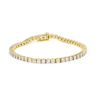 House of Brilliance Silver 1.0 Cttw Rustic Diamond Tennis Bracelet in Yellow Gold Over Silver at Nordstrom, Size 10