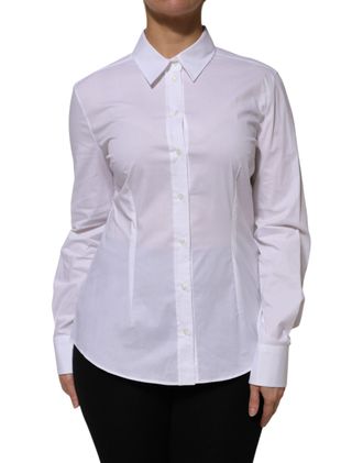 Dolce & Gabbana White Cotton Collared Long Sleeves Shirt Womens Top