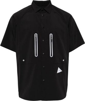And Wander Logo Print Panelled Shirt - Heren - Korte mouwen Overhemden - Zwart - XL - Overhemden