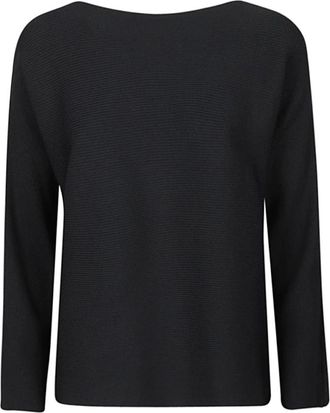 Liviana Conti Blauwe Geribbelde Viscose Trui - Dames - Ronde hals truien - Blauw - XL - Truien & Vesten