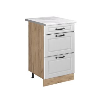 Vicco Mueble Bajo De Cocina R-line, Blanco Casa De Campo/roble Dorado, 50 Cm Encimera M&aacute;rmol, Vicco