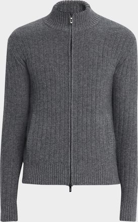 Neiman Marcus Mens Ribbed Full-Zip Cashmere Sweater