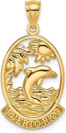 Diamond2Deal 14k Yellow Gold PUERTO RICO Dolphin Sunset Scene Charm