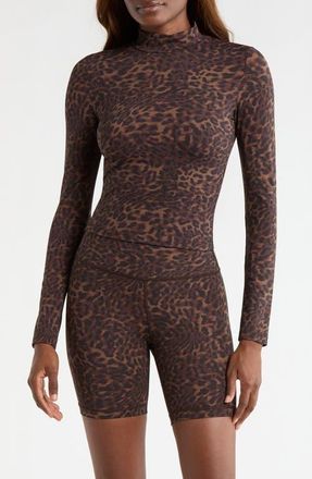 Lord & Taylor Leopard Print Long Sleeve Top in Caribou Leopard at Nordstrom, Size X-Small