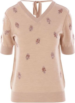 Fendi Maglia Crop In Lana Con Motivo Floreale Ricamato-Donna