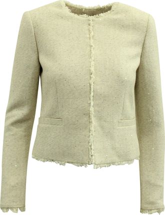 Alice & Olivia Alice + Olivia Tweed Jacket with Frayed Trim in Ivory Cotton