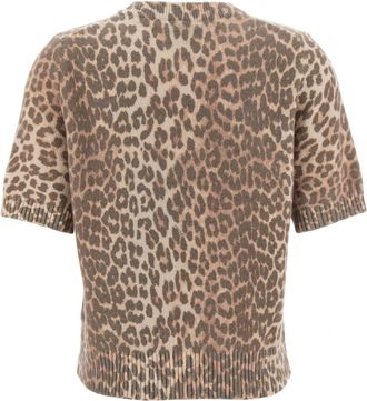 Ganni Leopard Jacquard Wool Mix T-Shirt - Beige