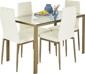 Best Choice Products 5-Piece Kitchen Dining Table Set w/ Glass Tabletop, 4 Faux Leather Chairs