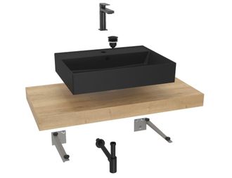 Puma Naturel Conjunto De Ba&ntilde;o Sat Con Encimera De Lavabo Dolce 100x8x50 Cm, Imitaci&oacute;n Roble Halifax