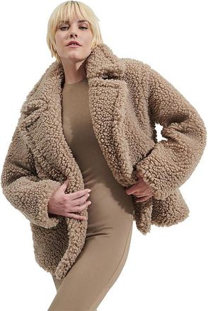 UGG Gertrude Short Teddy Coat Womens Coat Putty : LG, Fleece/Polyester