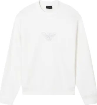 Emporio Armani Hoodies & sweatvesten, Heren, Wit, XL, Katoen, Logo-detail Sweatshirt