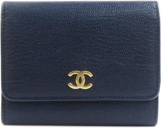 Chanel Navy Leather Wallet (Tri-Fold) (Pre-Owned)