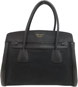 Prada Black Canvas Leather Tote Bag (Pre-Owned)