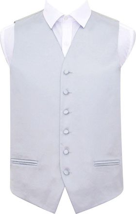 DQT Plain Satin Classic Glossy Wedding Waistcoat Vest Suit for Men - Silver 44