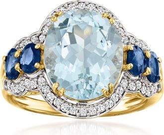 Ross-Simons Aquamarine and Sapphire Ring With. Diamonds in 14kt Yellow Gold