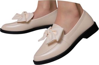 Generic School Shoes for Girls Loafers Shoes for Women Womens Patent Loafers with Bow Trendy Comfort Closed Round Toe Slip on Bow-Knot Dress Flat Low Heels Pu