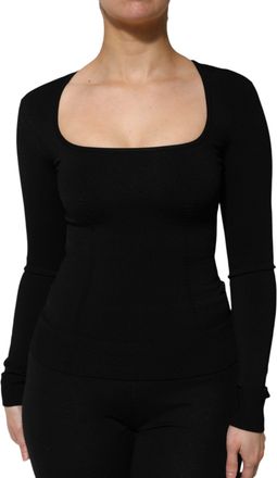 Dolce & Gabbana Womens Black Square Neck Long Sleeves Pullover Top