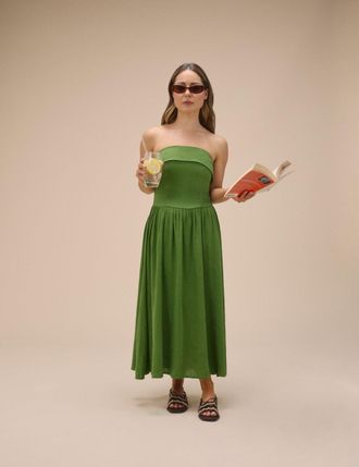 Nobody's Child Green Linen-Blend Bandeau Fia Midi Dress