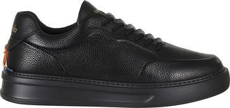 Barracuda Phoenix Black Low-Top Gold Logo Textured Leather Sneakers
