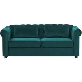 Beliani Sofa Bed 3 Seater CHESTERFIELD Velvet Emerald Green