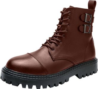 Generic Mens Ankle Boots UK Lace Up Side Zipper Shoes Black Platform Leather Comfortable Walking Booties Winter Casual Shoe Non Slip Waterproof Shoewear for I