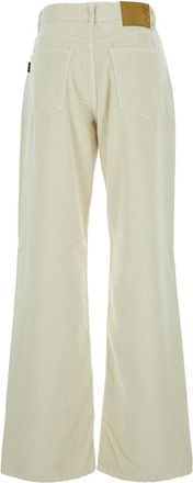 Haikure Womens White Corduroy Pants With Logo Patch Trousers