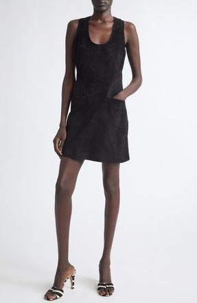 Ferragamo Sleeveless Suede Minidress in Nero at Nordstrom, Size 40