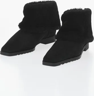Toteme Stivaletti in Suede con Finitura in Shearling e Punta Squadrata Tot&ecirc;me