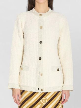 Gucci boucl&eacute; lam&eacute; wool cardigan crew neck