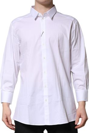 Dolce & Gabbana Mens White Gold Long Sleeves Dress Formal Shirt Cotton Elastane