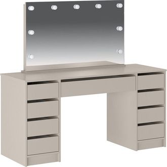 Vente-Unique Mobile trucco doppio con specchio con LED 9 cassetti Beige - JENEMI