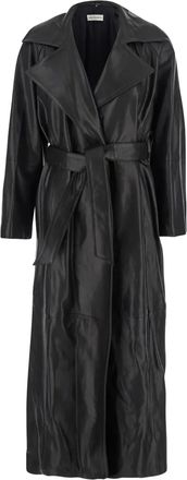 Nour Hammour Leren jas met ceintuur en revers van imitatiebont - Zwart