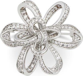 Savvy Cie Jewels RHODIUM PLATED OVER BRASS WHITE CZ WRAPPED RIBBON BROOCH