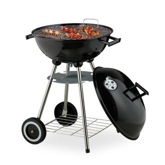 Relaxdays Relaxdays - Barbacoa Carb&oacute;n, 44 Cm &Oslash;, Parrilla Con Recogedor De Cenizas, Asador Carne, Verdura, Con Ruedas, Bbq, Negro