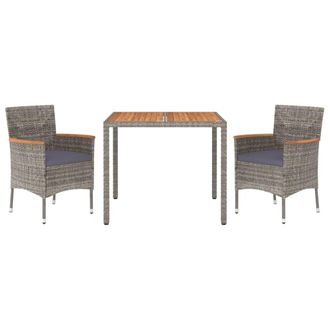 vidaXL Set Comedor De Jard&iacute;n 3 Piezas Con Cojines Rat&aacute;n Sint&eacute;tico Gris Vidaxl