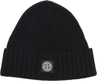 Stone Island Accessoires, unisex, Zwart, M, Gebreide Beanie Muts