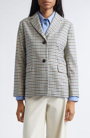 Max Mara Nadia Check Wool & Cotton Jacket in Light Blue at Nordstrom, Size 12