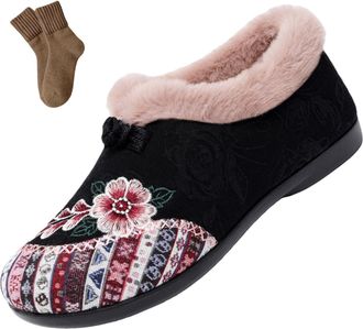 Generic Womens Warm Floral Winter Ankle Boots, Fur Lined Warm Plush, Soft-Soled Non-slip Boots Everyday Shoes (01,5.5)