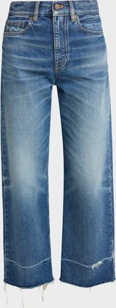 Chlo&eacute; Mid-Rise Straight-Leg Raw-Hem Ankle Jeans