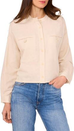 Halogen Chambray Cotton & Linen Shirt Jacket in Birch Herringbone at Nordstrom Rack, Size X-Large
