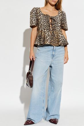 Ganni Top With Animal Motif, Womens, Brown